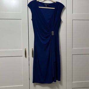 Royal blue cap sleeve faux wrap dress